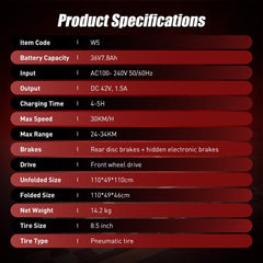 Hulajnoga elektryczna W5 City, silnik 350 W, maks. prędkość 30 km/h, wyświetlacz LCD