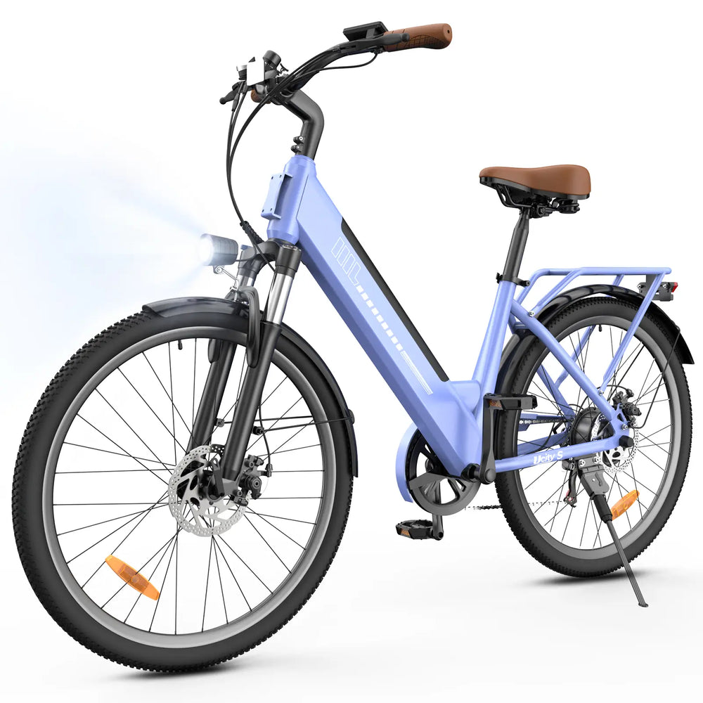 CyberCart Commuter E-Bike fioletowy isinwheel UcityS trekkingowe rower elektryczny 250W silnik 90km zasięg