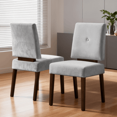 Zestaw 2 minimalistycznych krzeseł Ares w kolorze szarym na białym tle - widok z przodu