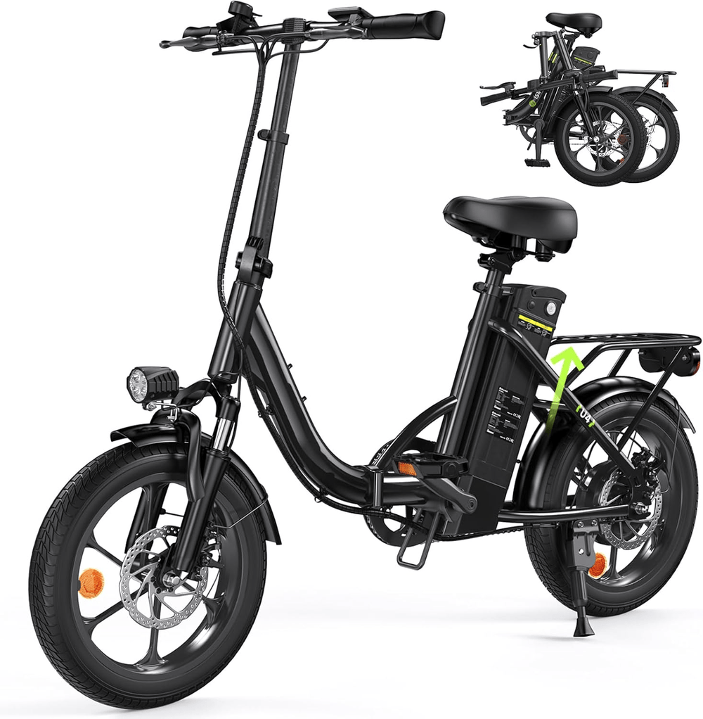 CyberCart Commuter E-Bike U4-Black-1-Unit Electric Bike U4 Commuter 16" Fat Tires, Peak 750 W, 88 KM Range Step-Thru Foldable E-Bike