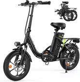 CyberCart Commuter E-Bike U4-Black-1-Unit Electric Bike U4 Commuter 16" Fat Tires, Peak 750 W, 88 KM Range Step-Thru Foldable E-Bike