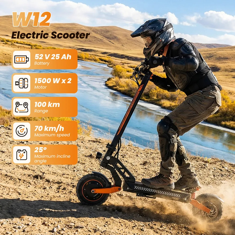 iSinwheel Hulajnoga Elektryczna Terenowa Hulajnoga elektryczna iScooter W12, silnik 3000 W, zasięg 100 km