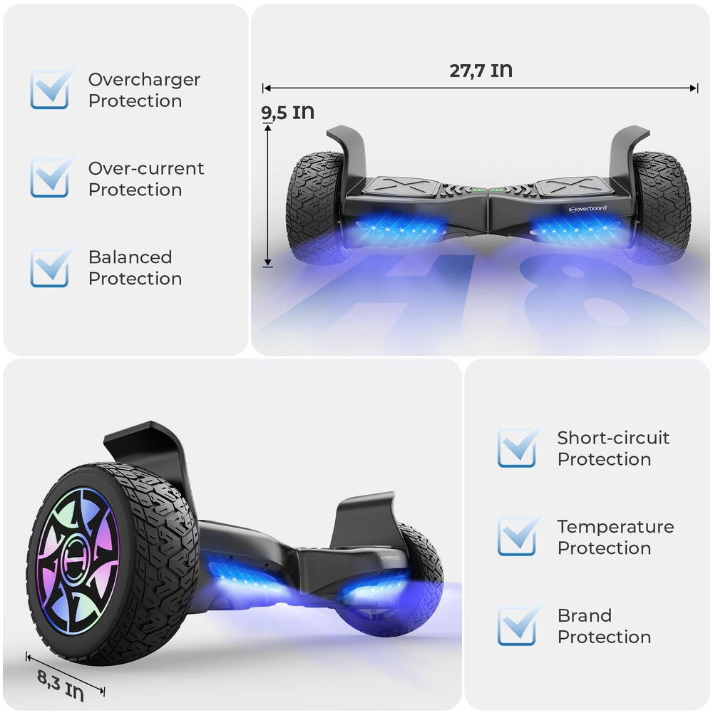 iHoverboard Hoverboard for Adults Hoverboard H8Pro for Adults CE Approval, 8.5" Off-Road Self-Balancing Scooter with Bluetooth & LED Lights