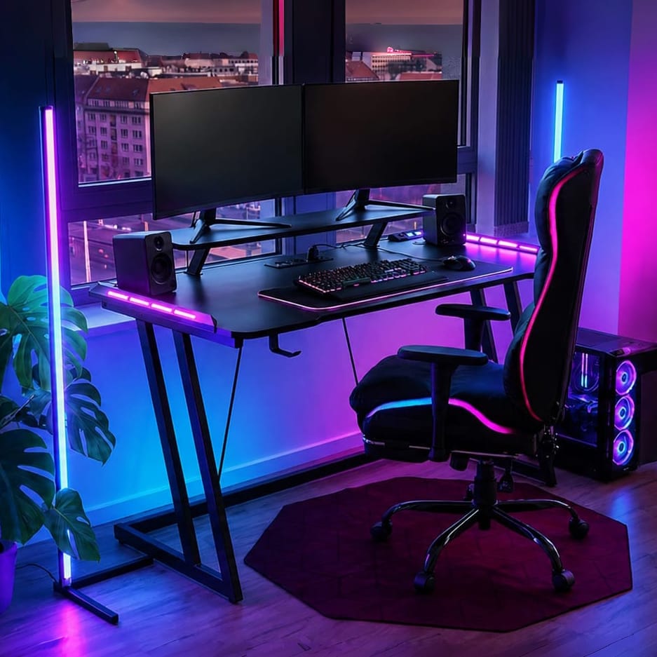 CyberCart Biurko komputerowe Zestawy sprzętu do gier (Biurko gamingowe + fotel gamingowy + lampa RGB + mata podłogowa)