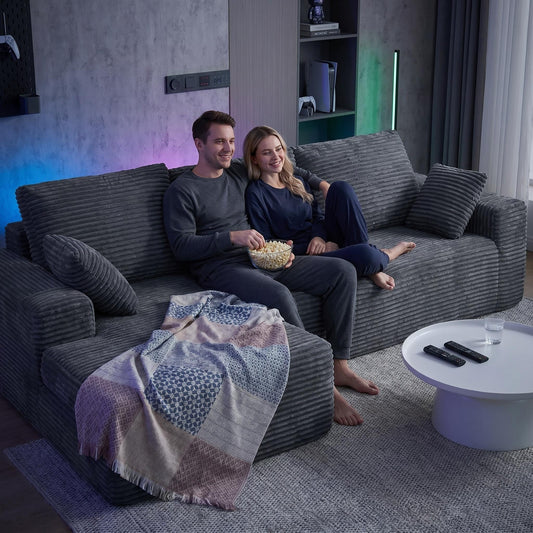 CyberCart Sofa LHMSF01 Sofa w kształcie litery L z dwuwarstwowej gąbki, czteroosobowa z szezlongiem, nie wymaga montażu