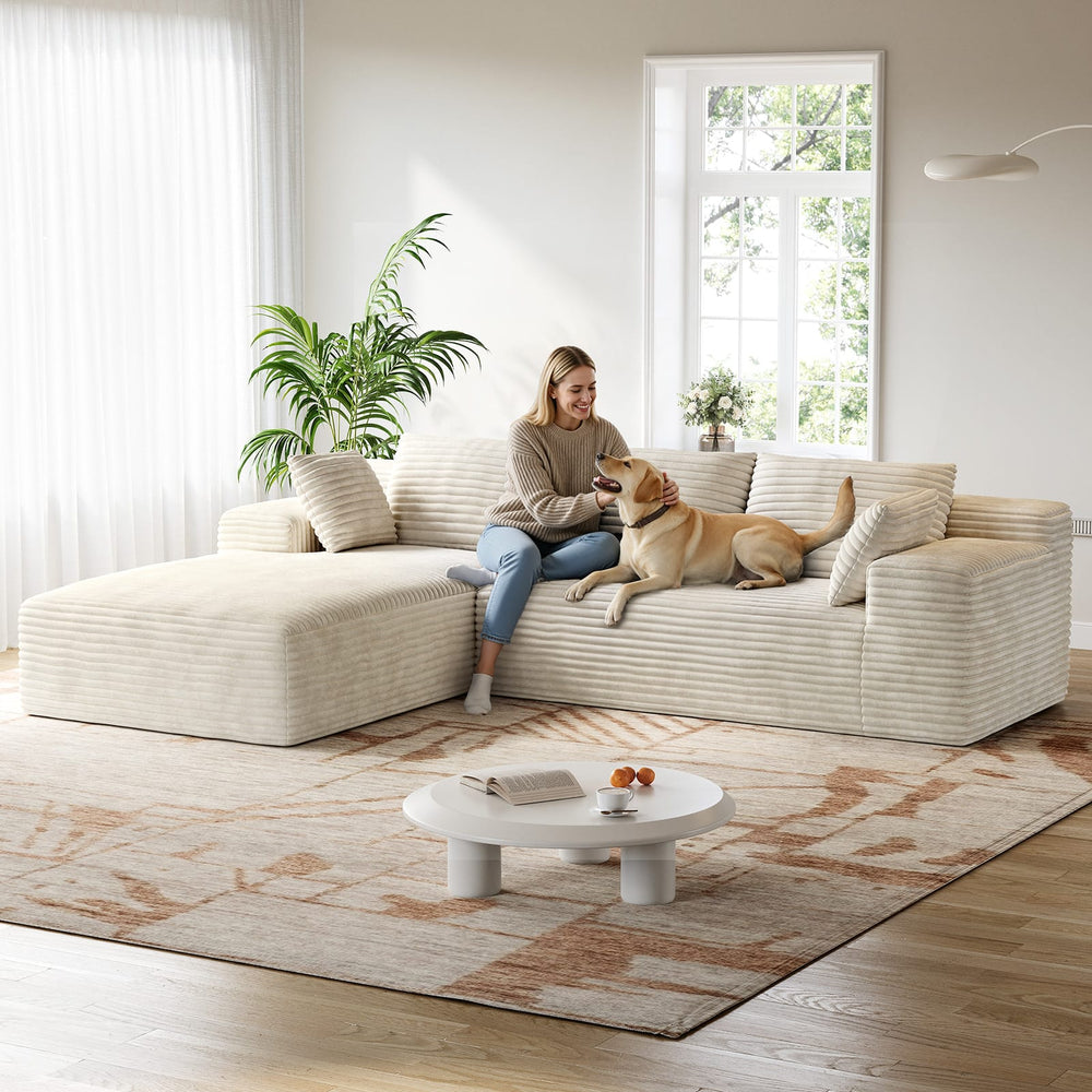 CyberCart Sofa LHMSF01 Sofa w kształcie litery L z dwuwarstwowej gąbki, czteroosobowa z szezlongiem, nie wymaga montażu
