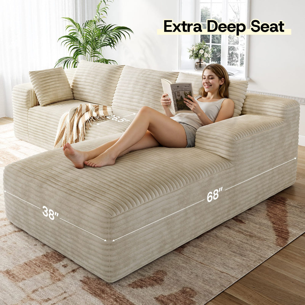 CyberCart Sofa LHMSF01 Sofa w kształcie litery L z dwuwarstwowej gąbki, czteroosobowa z szezlongiem, nie wymaga montażu