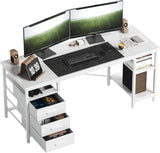 HOMRELEXA Biurko komputerowe 120*60*75cm / Biały HOMRELEXA FTMZZ01 Biurko komputerowe z 3 szufladami i 3 regulowanymi półkami, odwracalny stół biurowy