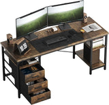 HOMRELEXA Biurko komputerowe 120*60*75cm / Brązowy HOMRELEXA FTMZZ01 Biurko komputerowe z 3 szufladami i 3 regulowanymi półkami, odwracalny stół biurowy