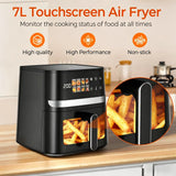 CyberCart Frytkownica powietrzna Czarny Patbrela AF303 Frytkownica powietrzna beztłuszczowa 7 l, 1350 W, 8 programów wstępnych z przezroczystym okienkiem, ekranem dotykowym LED, maks. 200°C