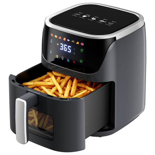CyberCart Frytkownica powietrzna Szary Patbrela AF304 Frytkownica beztłuszczowa 7,5 l, 1500 W, 8 programów wstępnych z przezroczystym okienkiem, ekran dotykowy LED, maks. 200°C
