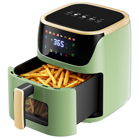 CyberCart Frytkownica powietrzna Zielony Patbrela AF304 Frytkownica beztłuszczowa 7,5 l, 1500 W, 8 programów wstępnych z przezroczystym okienkiem, ekran dotykowy LED, maks. 200°C
