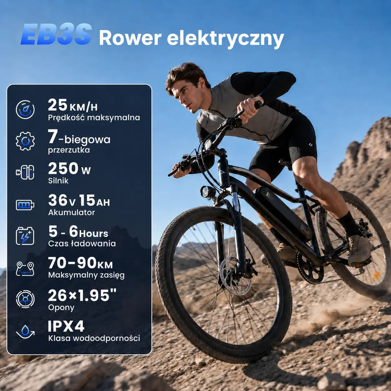 iSinwheel Elektryczny Rower Górski Rower elektryczny hybrydowy isinwheel EB3S 250 W 36 V 15 Ah akumulator