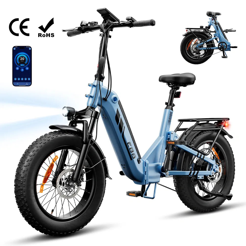 iSinwheel Elektryczny rower miejski Niebieski Rower elektryczny isinwheel EB8 Fat o zasięgu 144 km z czujnikiem momentu obrotowego i hydraulicznymi hamulcami tarczowymi