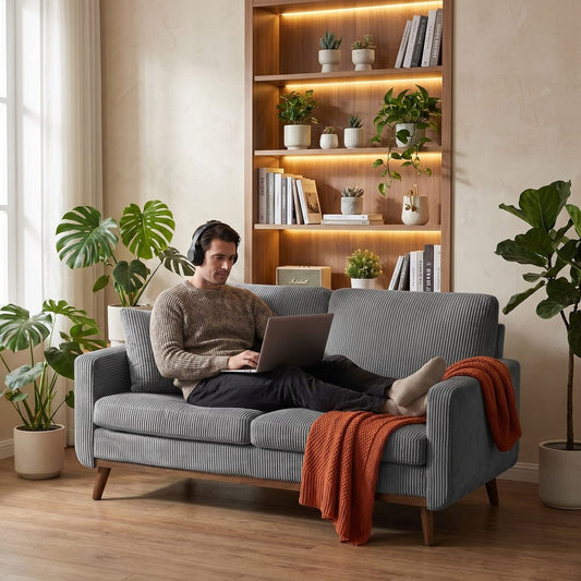 CyberCart Sofa LMJSF09 Sofa sztruksowa 2-osobowa Inercja – Ergonomiczne Tech Lounge do Biura, Salonu i Pokoju Gracza
