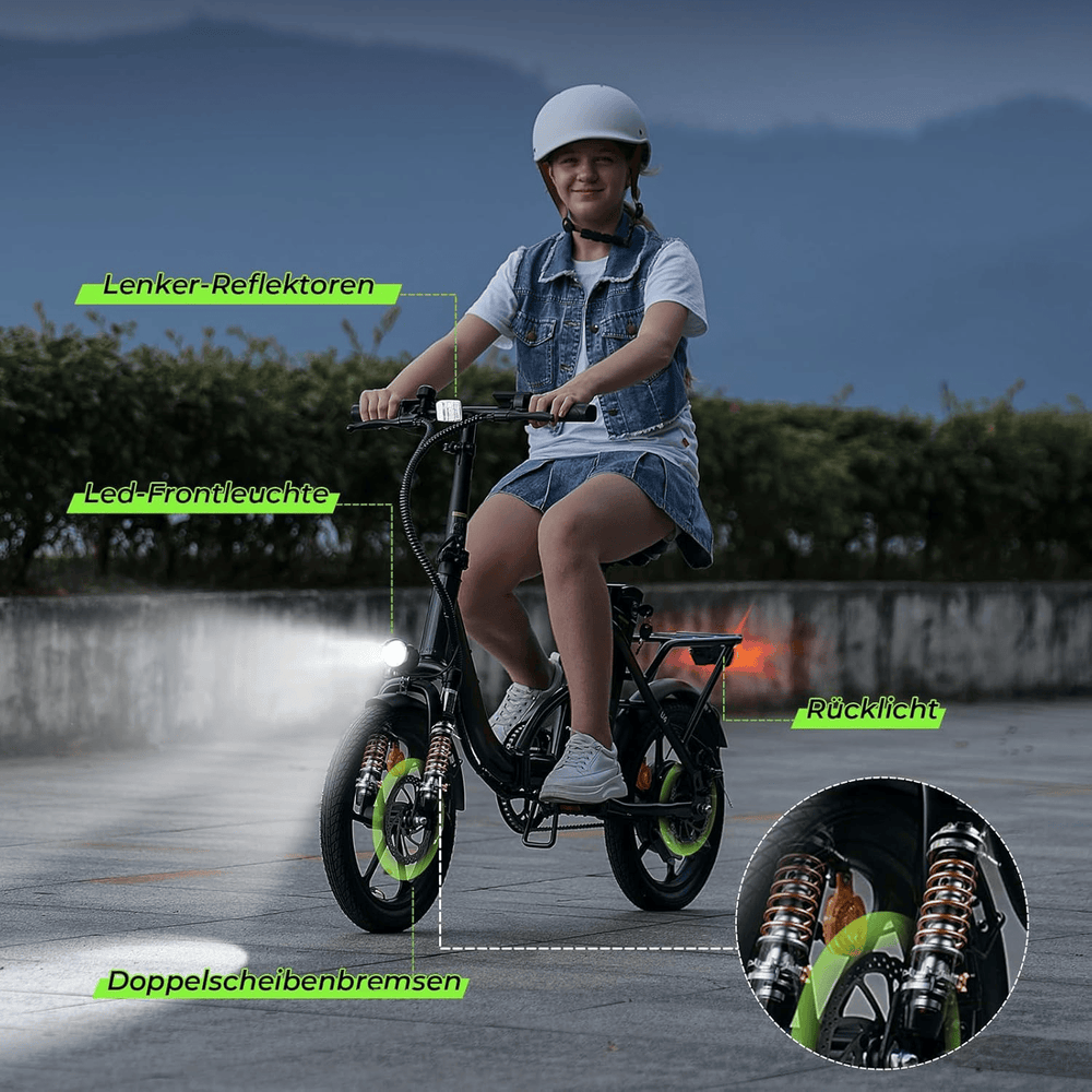 CyberCart Commuter E-Bike Electric Bike U4 Commuter 16" Fat Tires, Peak 750 W, 88 KM Range Step-Thru Foldable E-Bike