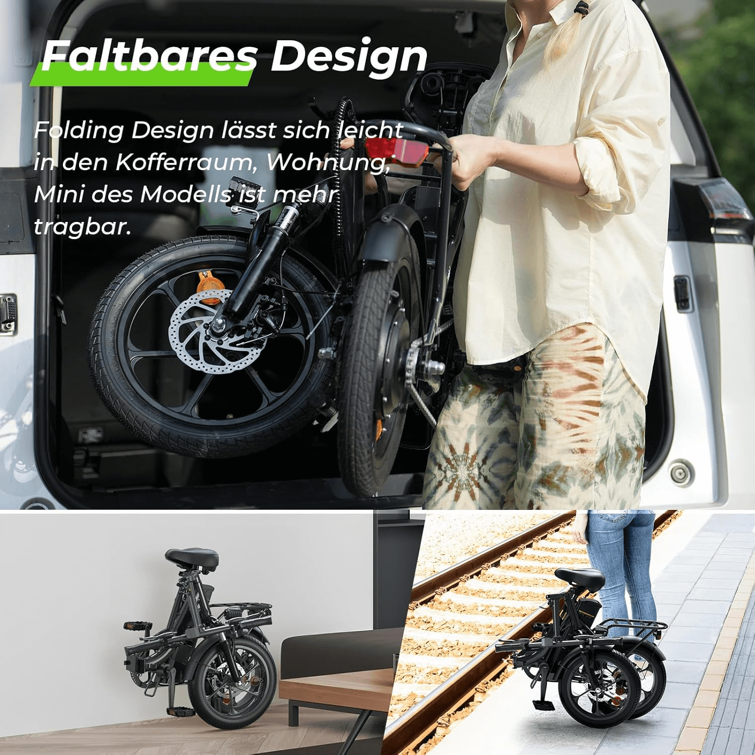 CyberCart Commuter E-Bike Electric Bike U4 Commuter 16" Fat Tires, Peak 750 W, 88 KM Range Step-Thru Foldable E-Bike