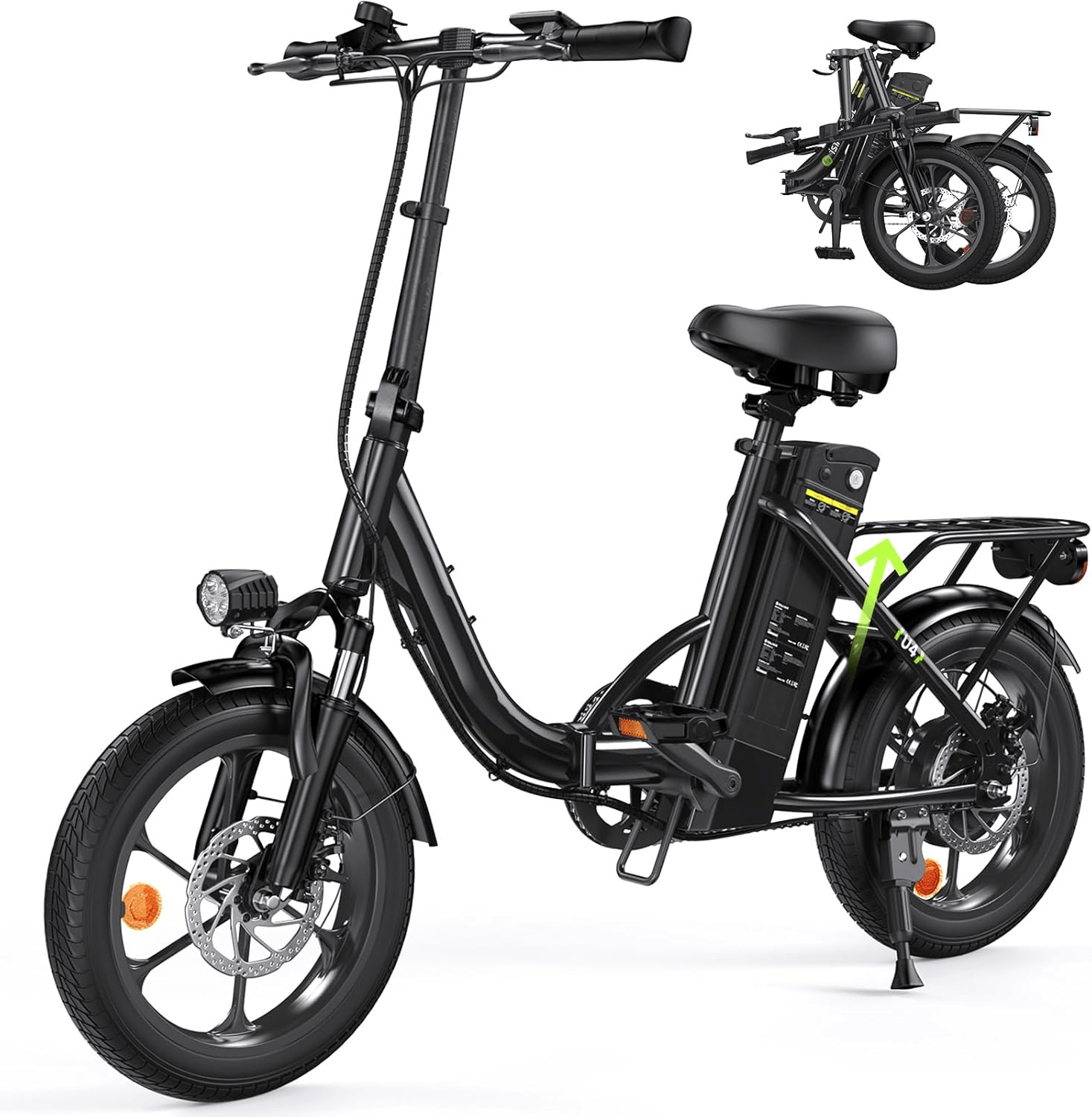 CyberCart Commuter E-Bike U4-Black-1-Unit Electric Bike U4 Commuter 16" Fat Tires, Peak 750 W, 88 KM Range Step-Thru Foldable E-Bike