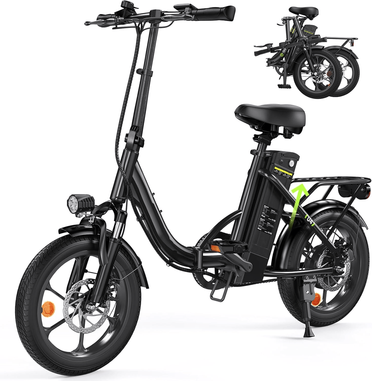 CyberCart Commuter E-Bike U4-Black-1-Unit Electric Bike U4 Commuter 16" Fat Tires, Peak 750 W, 88 KM Range Step-Thru Foldable E-Bike