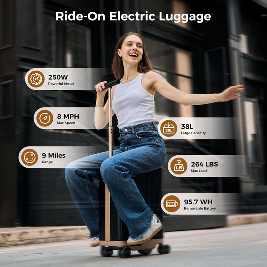CyberCart Electric Riding Luggage Electric Riding Luggage - 1TB Capacity, 36km Range, 8 MPH, 250W motor, Ultra-Lightweight Smart Travel Companion - PCD2501-White