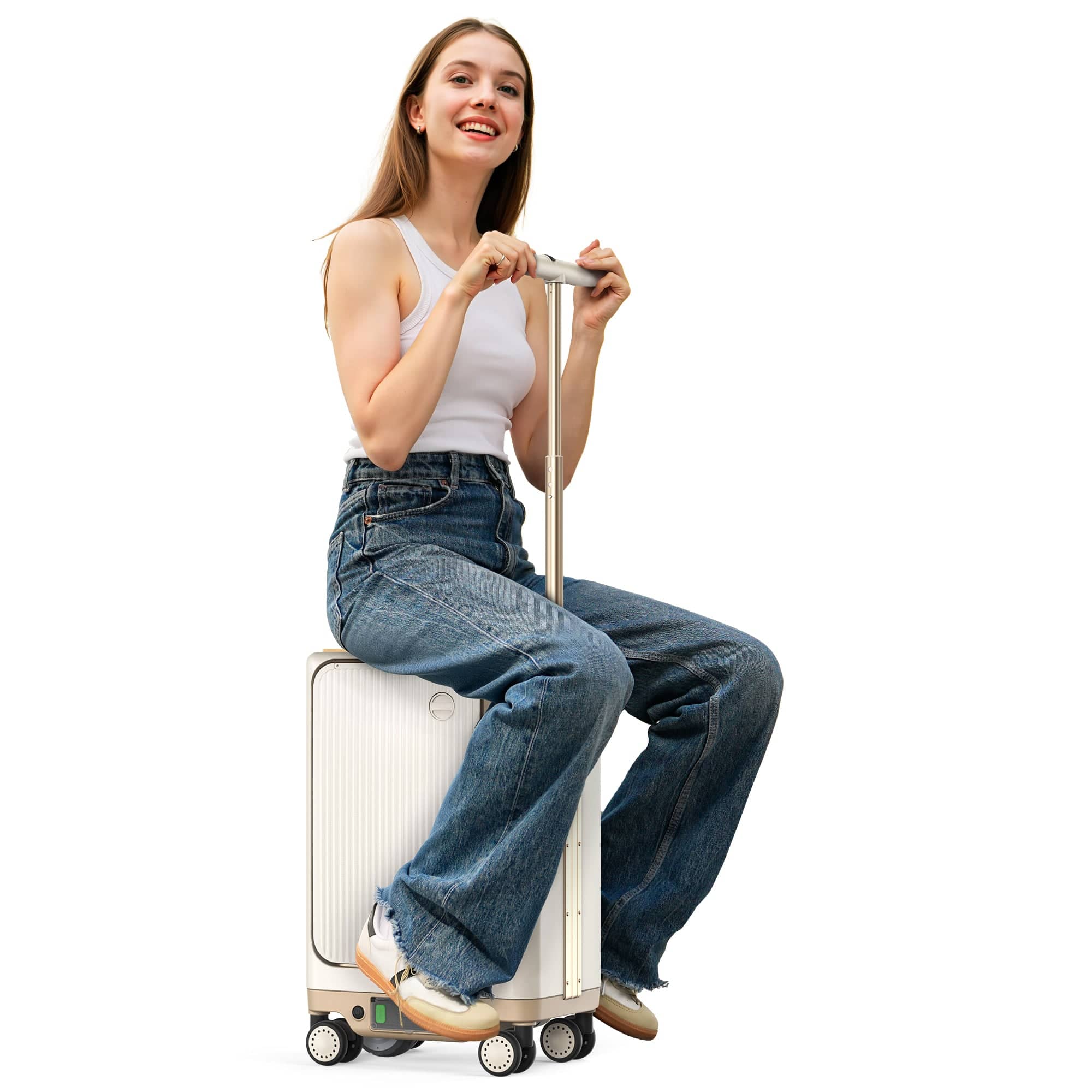 CyberCart Electric Riding Luggage Electric Riding Luggage - 1TB Capacity, 36km Range, 8 MPH, 250W motor, Ultra-Lightweight Smart Travel Companion - PCD2501-White