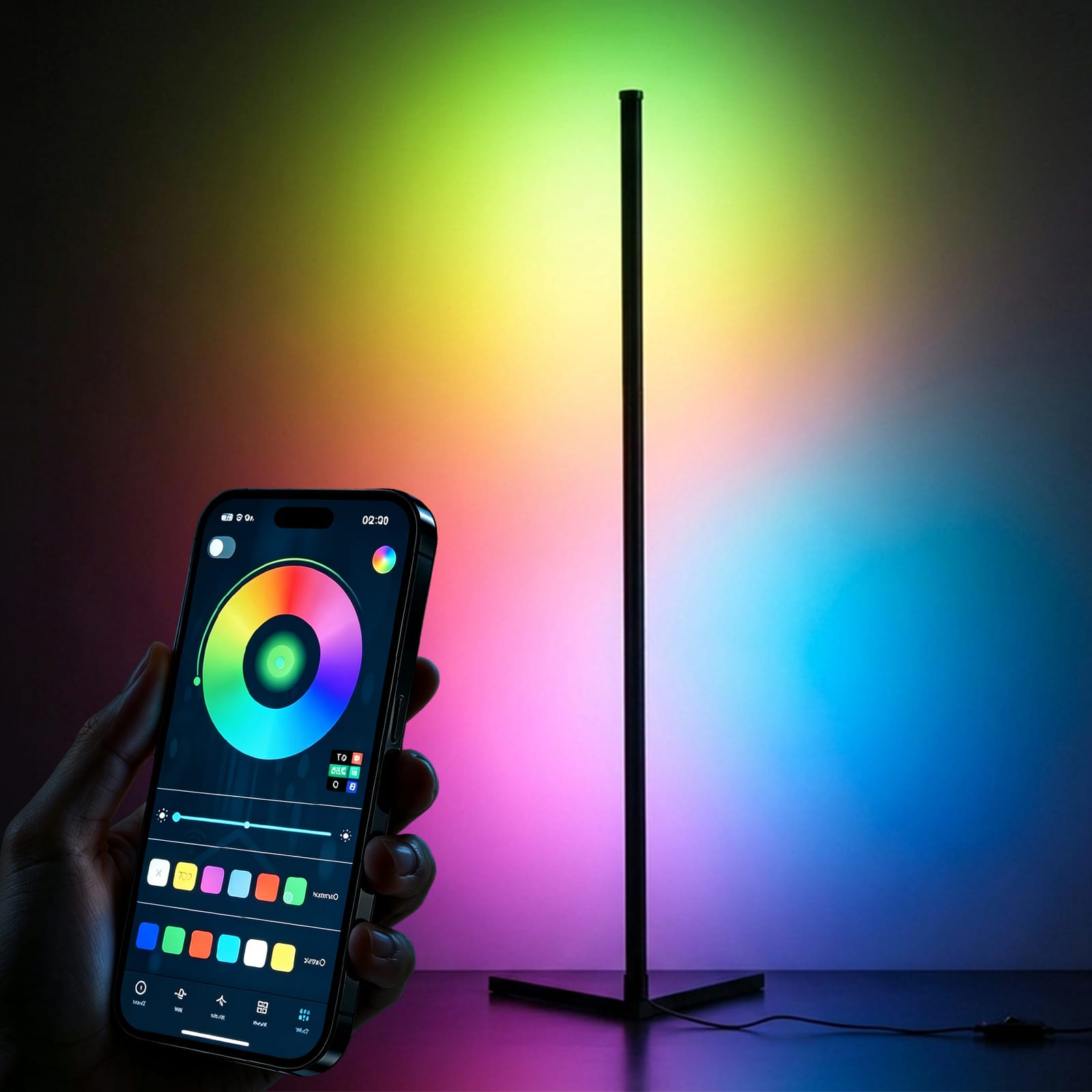 CyberCart Inteligentne oświetlenie otoczenia RGB z aplikacją i pilotem Lampa podłogowa