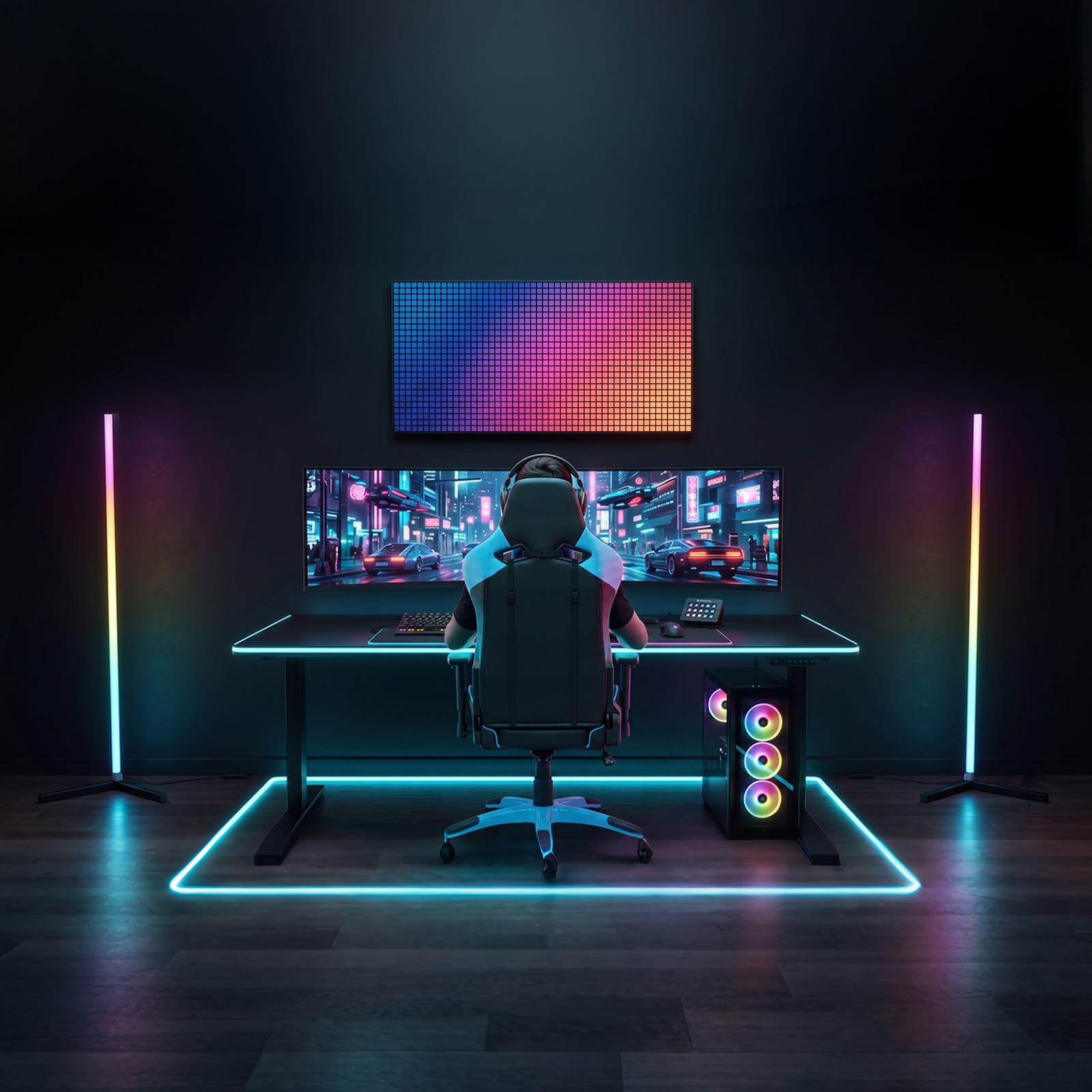 CyberCart Inteligentne oświetlenie otoczenia RGB z aplikacją i pilotem Lampa podłogowa