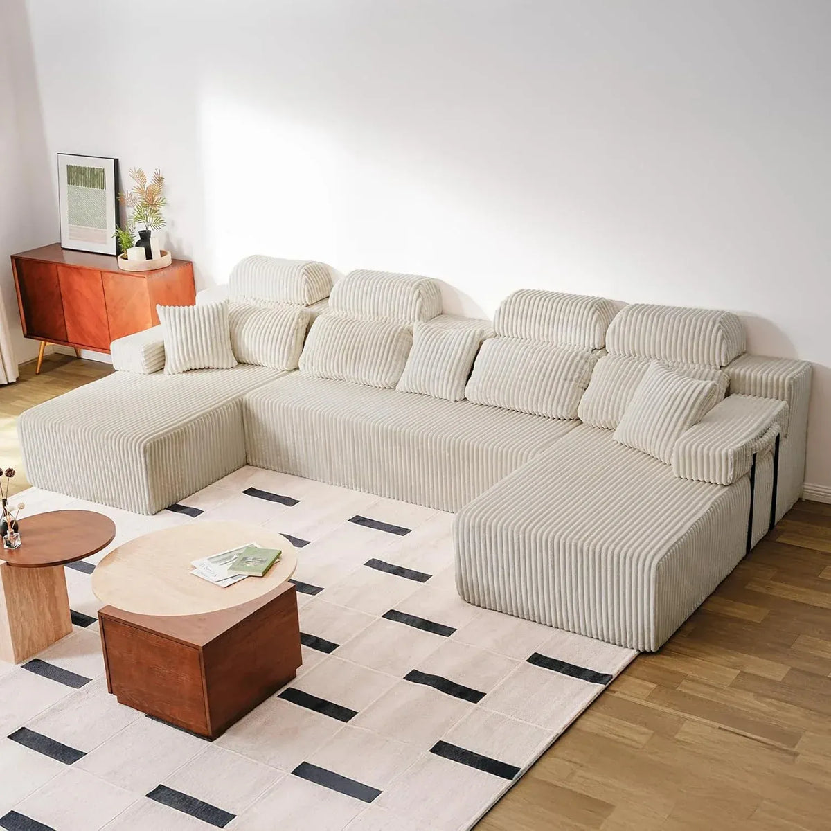 CyberCart Sofa Beżowy HOMRELEXA LHMSF08 Sofa narożna z wysokim oparciem w kształcie litery L