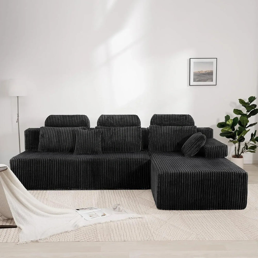 CyberCart Sofa Czarny HOMRELEXA LHMSF08 Sofa narożna z wysokim oparciem w kształcie litery L