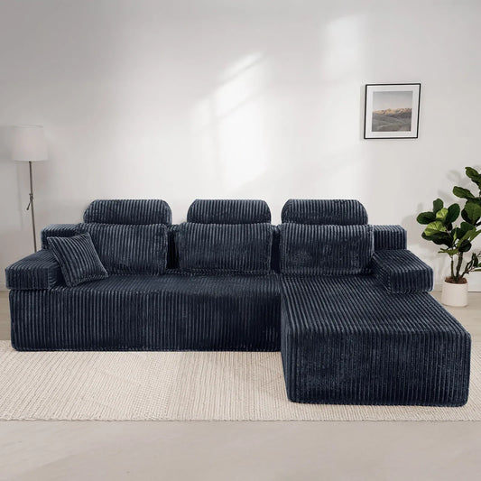 CyberCart Sofa Głęboki błękit HOMRELEXA LHMSF08 Sofa narożna z wysokim oparciem w kształcie litery L