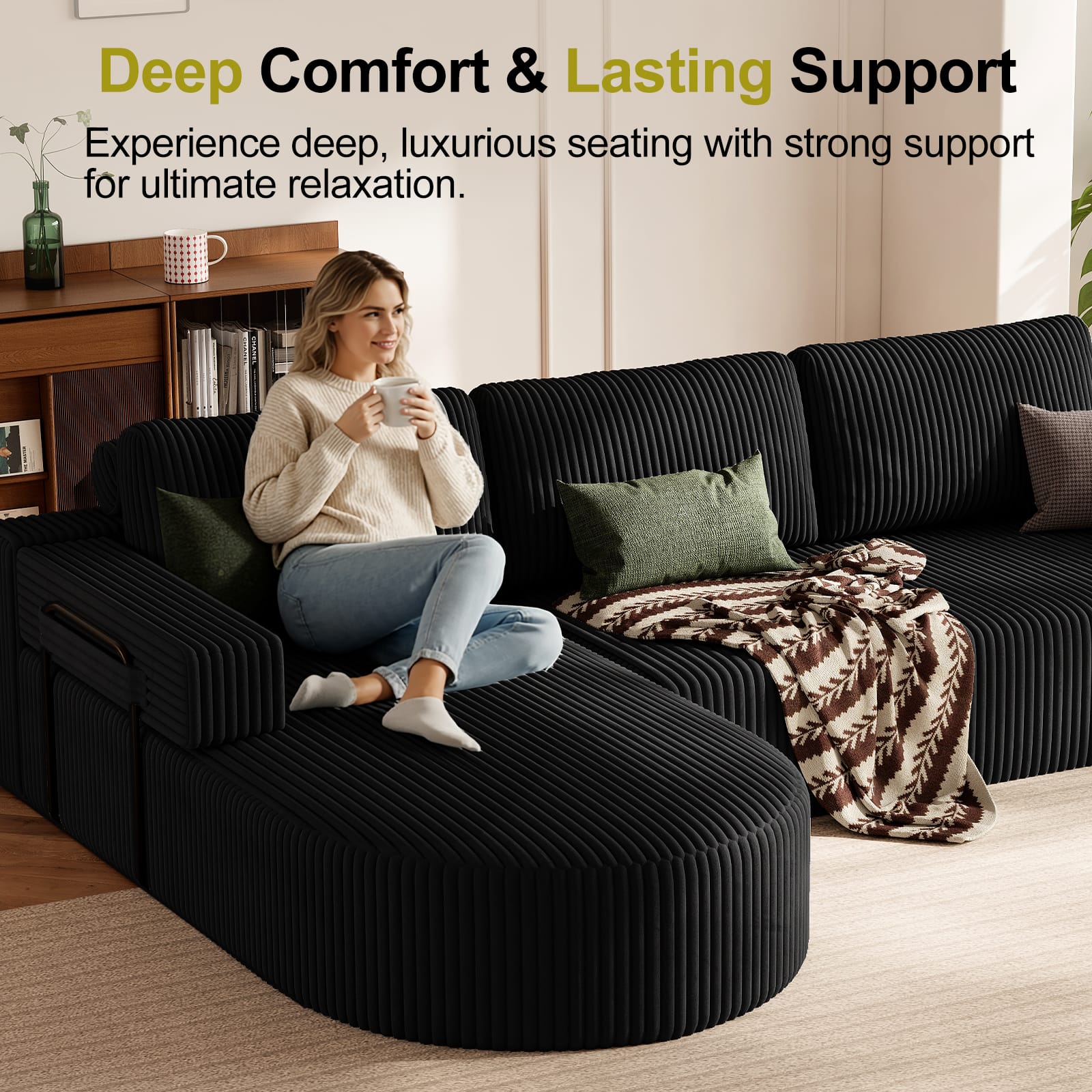 CyberCart Sofa HOMRELEXA LHMSF11 Narożna sofa z funkcją spania w kształcie litery L, kanapa typu „Cloud” bez kości, rozkładana sofa z siedziskiem 75 cm,