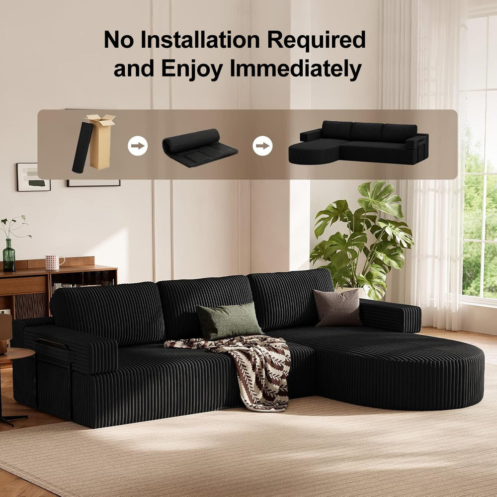 CyberCart Sofa HOMRELEXA LHMSF11 Narożna sofa z funkcją spania w kształcie litery L, kanapa typu „Cloud” bez kości, rozkładana sofa z siedziskiem 75 cm,
