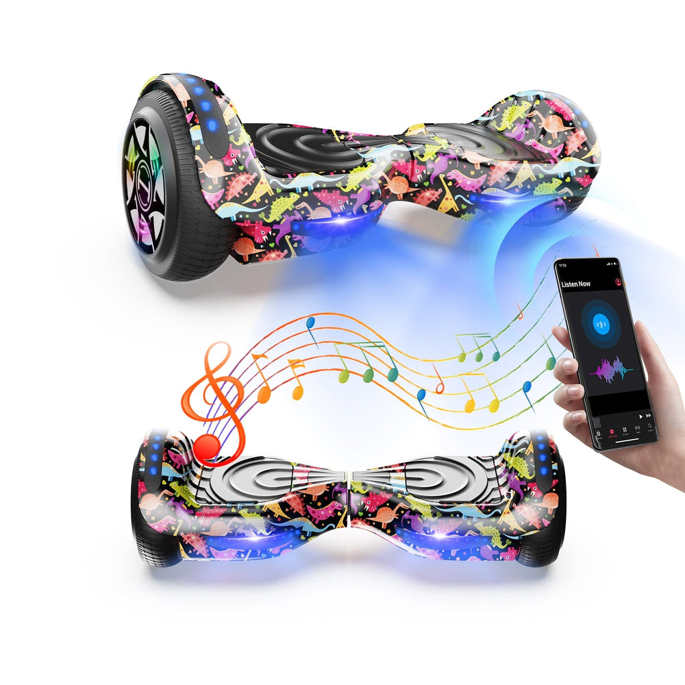iHoverboard Hoverboard for Kids H1-Dinosaurs Hoverboard H1 for Kids CE Certified, 6.5" Self-Balancing Scooter with Bluetooth LED Lights, Rainbow Pattern