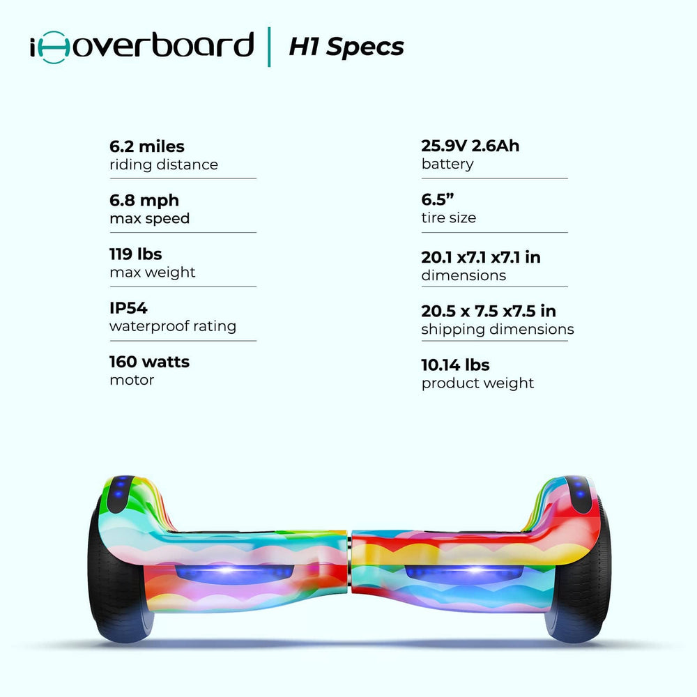 iHoverboard Hoverboard for Kids Hoverboard H1 for Kids CE Certified, 6.5" Self-Balancing Scooter with Bluetooth LED Lights, Rainbow Pattern