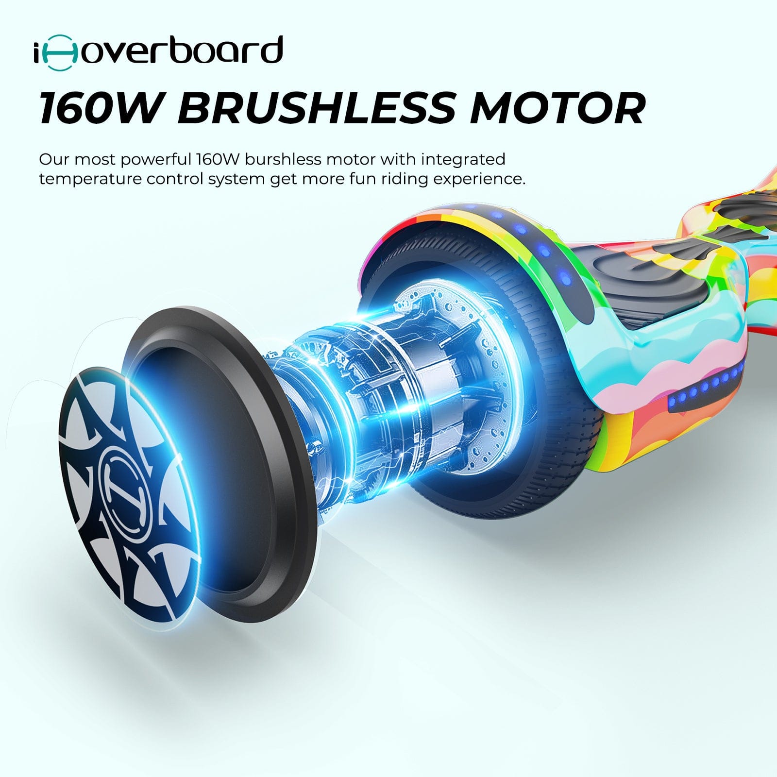 iHoverboard Hoverboard for Kids Hoverboard H1 for Kids CE Certified, 6.5" Self-Balancing Scooter with Bluetooth LED Lights, Rainbow Pattern