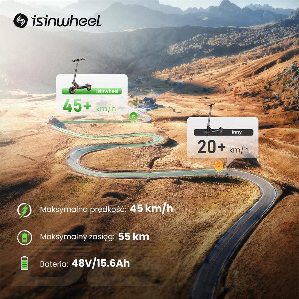iSinwheel Skuter Elektryczny Terenowy Hulajnoga Elektryczna D2 1000W Składana Off-Road, Zasięg 55 km, Mocny Silnik
