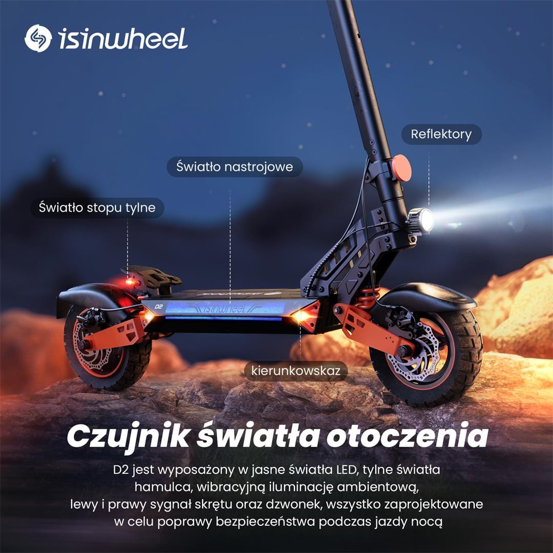 iSinwheel Skuter Elektryczny Terenowy Hulajnoga Elektryczna D2 1000W Składana Off-Road, Zasięg 55 km, Mocny Silnik