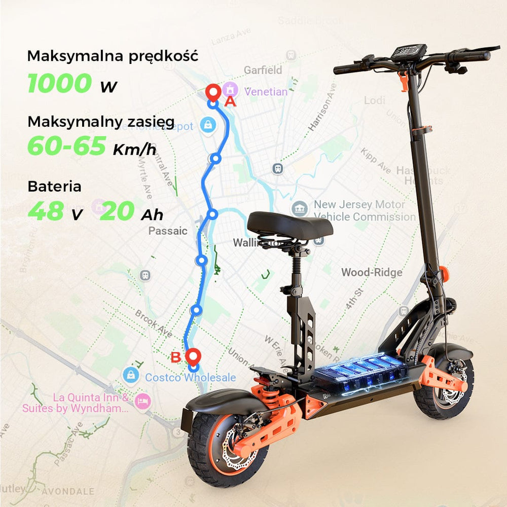 iSinwheel Skuter Elektryczny Terenowy Hulajnoga Elektryczna D2Plus 1000W Składana Off-Road, Zasięg 60-65 km, Mocny Silnik