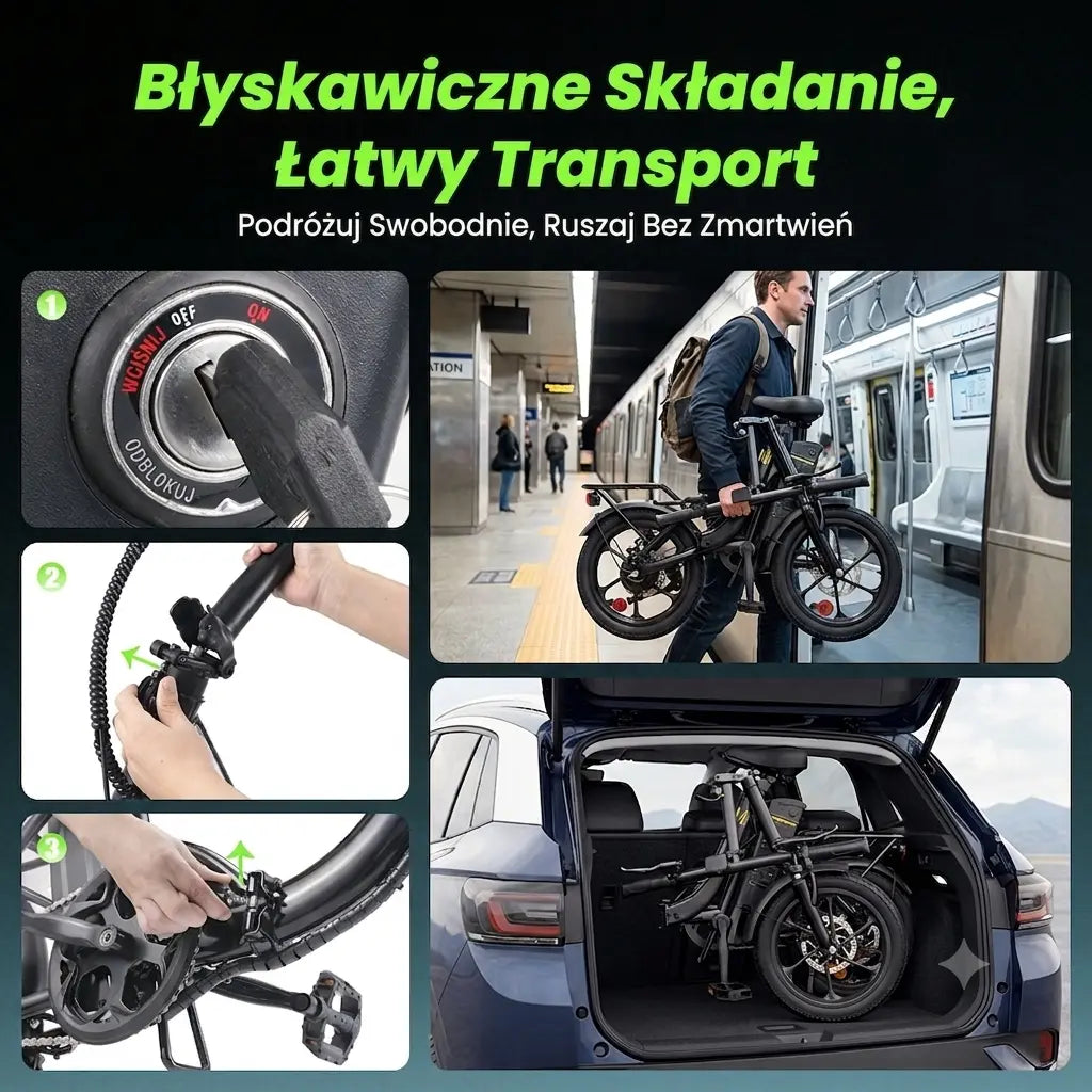 iSinwheel Elektryczny rower miejski Składany rower elektryczny miejski isinwheel U4, 250 W, zasięg do 88 km