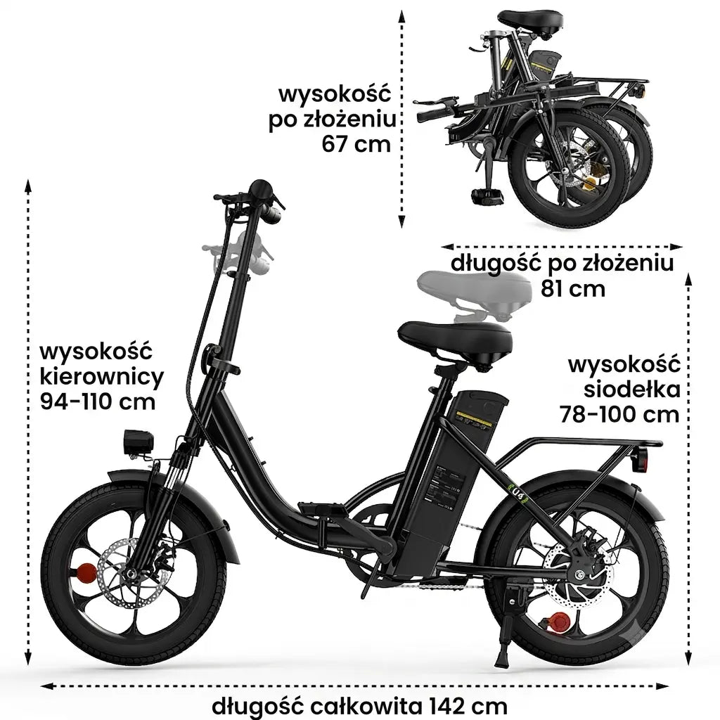 iSinwheel Elektryczny rower miejski Składany rower elektryczny miejski isinwheel U4, 250 W, zasięg do 88 km