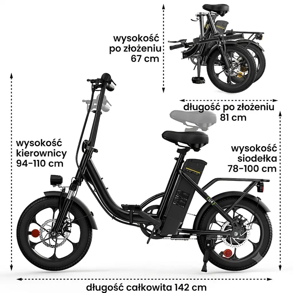 iSinwheel Elektryczny rower miejski Składany rower elektryczny miejski isinwheel U4, 250 W, zasięg do 88 km