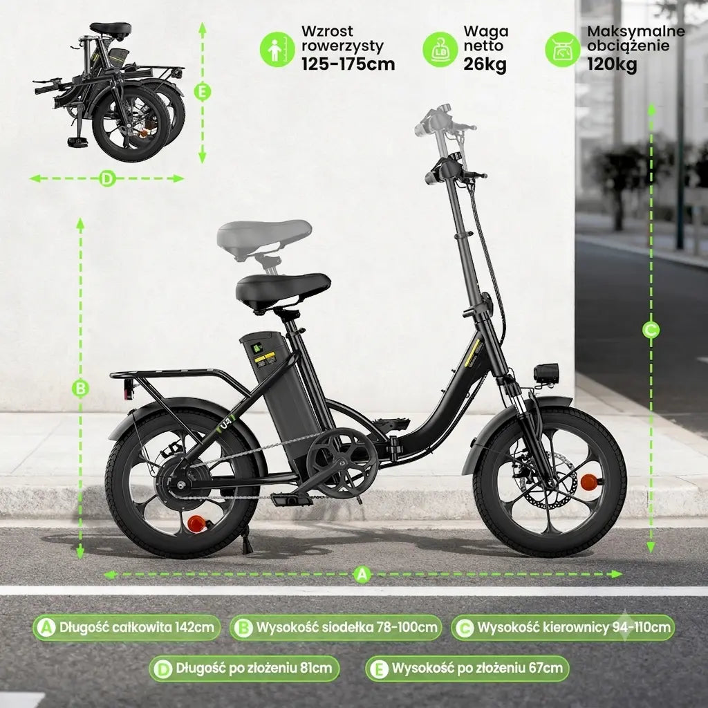 iSinwheel Elektryczny rower miejski Składany rower elektryczny miejski isinwheel U4, 250 W, zasięg do 88 km